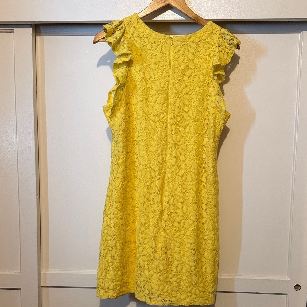 London Style Yellow Lace Ruffle-Sleeve Mini Dress - Picture 5 of 6